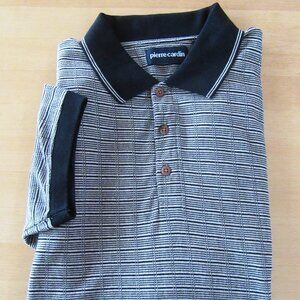 PIERRE CARDIN 3 button cotton blend short sleeved polo shirt - black & beige XL